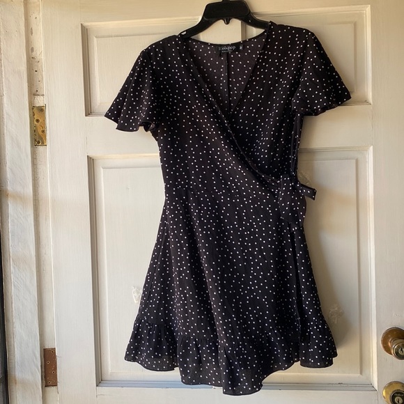 Relipop Black Polka dot Wrap Dress Size M - Picture 3 of 6